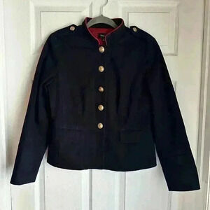 Talbots Women's Sz 6 Military Compact Twill Jacket Blazer Navy Blue Gold Buttons